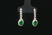 White Gold Earrings with Oval Cabochon Emeralds & Diamonds