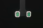 Elegant Emerald Step Cut White Gold Stud Earrings