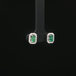 Load image into Gallery viewer, Elegant Emerald Step Cut White Gold Stud Earrings