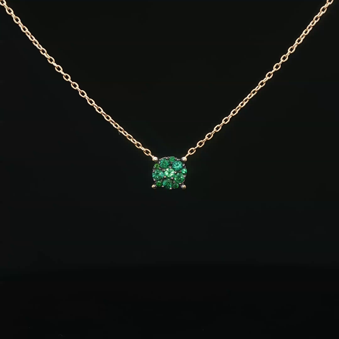 Yellow Gold Chain Necklace with Round Emerald Cluster