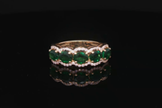 Yellow Gold Diamond Ring with Oval Emeralds