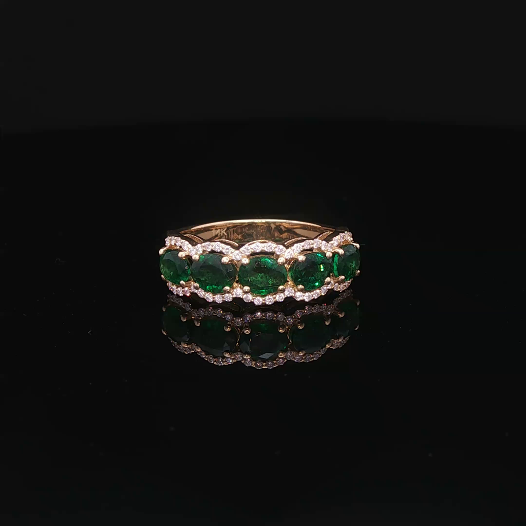 Yellow Gold Diamond Ring with Oval Emeralds
