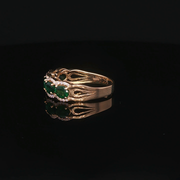 Yellow Gold Diamond Ring with Oval Emeralds