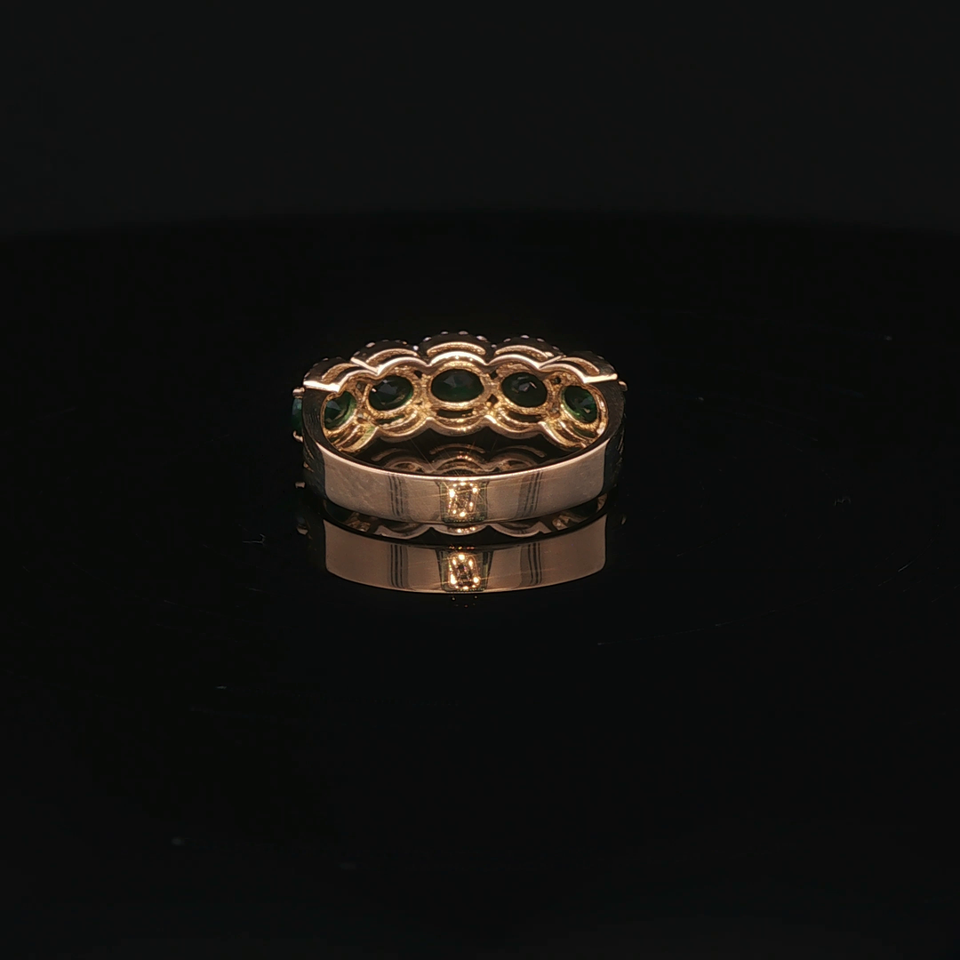Yellow Gold Diamond Ring with Oval Emeralds