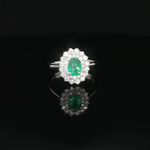 Load image into Gallery viewer, White Gold Cocktail Ring with Oval-Cut Emerald &amp; Diamonds
