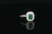 White Gold Emerald Ring with Emerald & Diamond