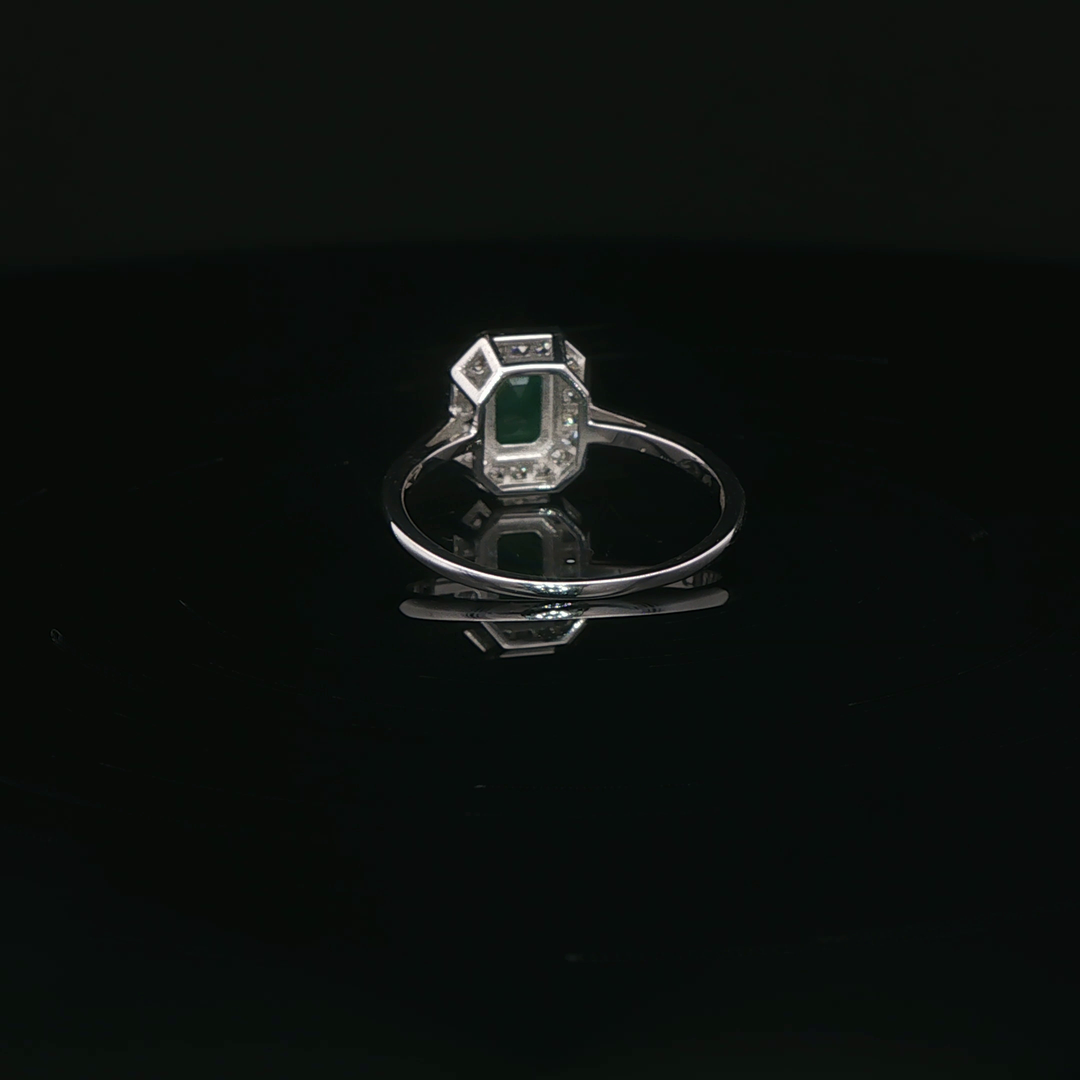 White Gold Emerald Ring with Emerald & Diamond