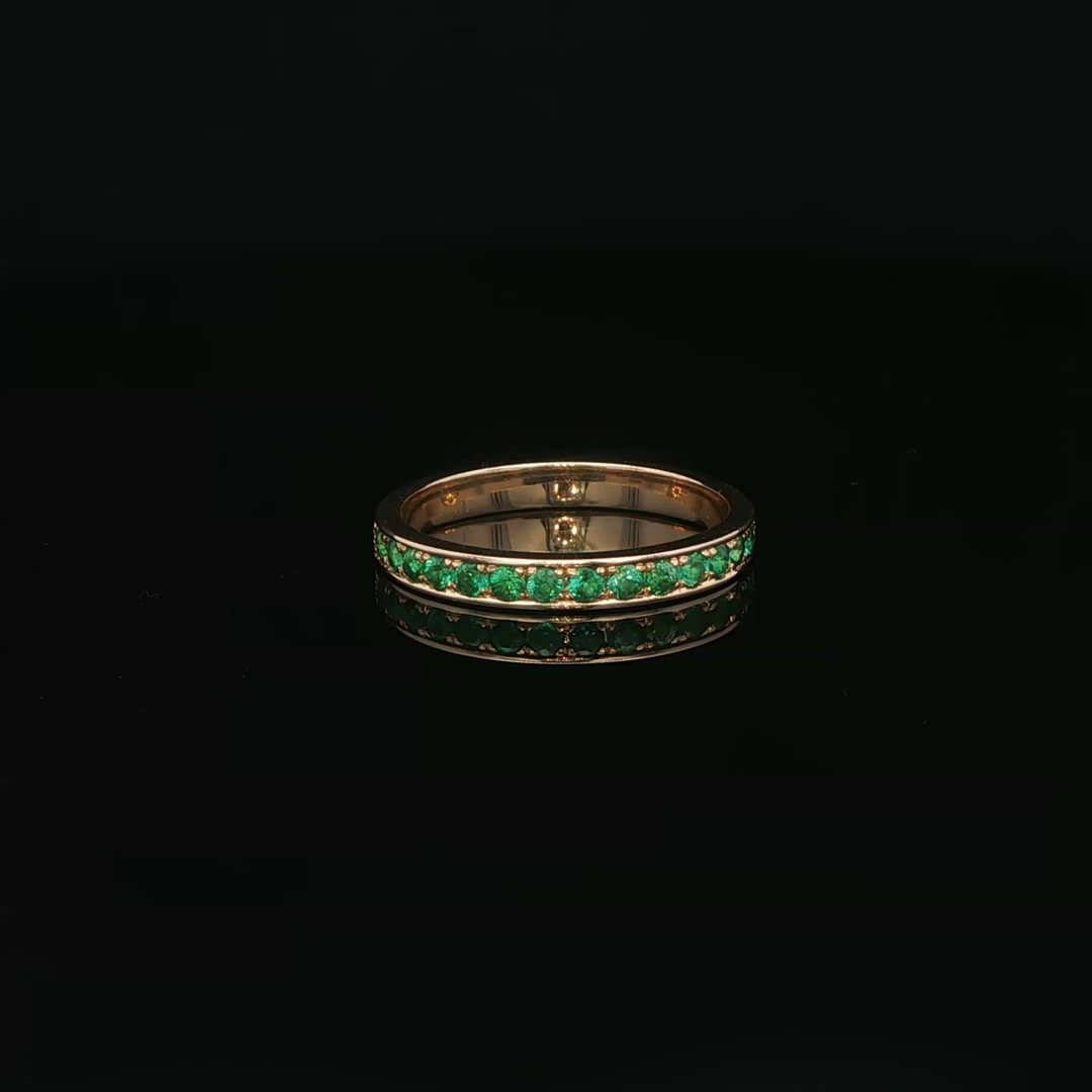 Yellow Gold Eternity Ring with Round Cut Emeralds