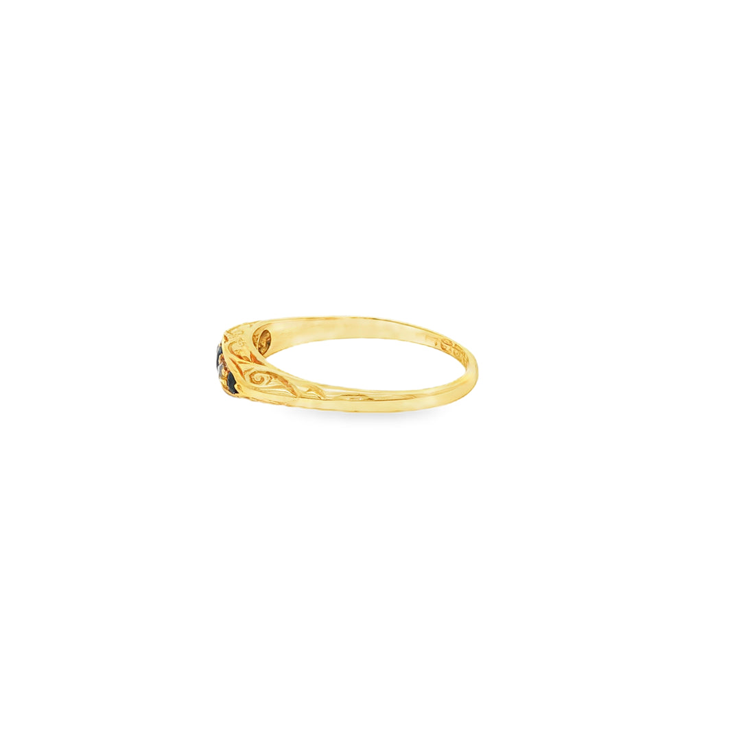 18ct Yellow Gold Multistone Ring with Deep Blue Sapphire Cabochons