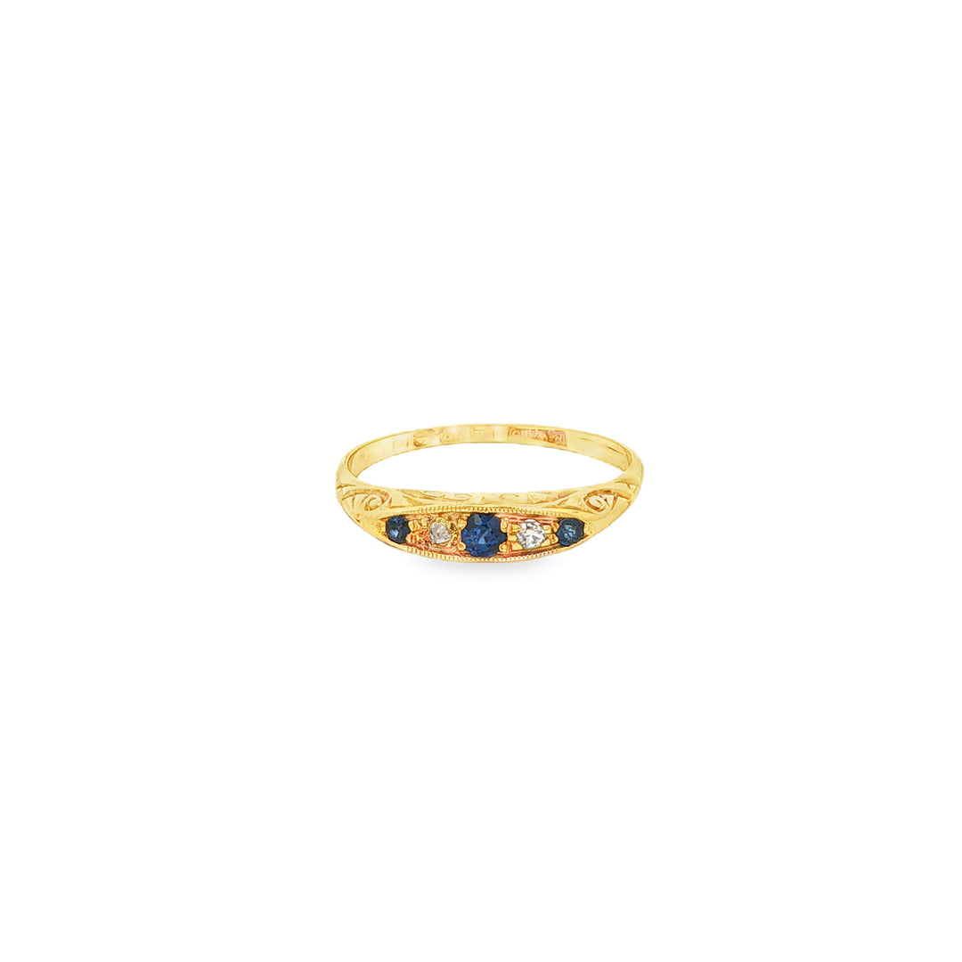 18ct Yellow Gold Multistone Ring with Deep Blue Sapphire Cabochons