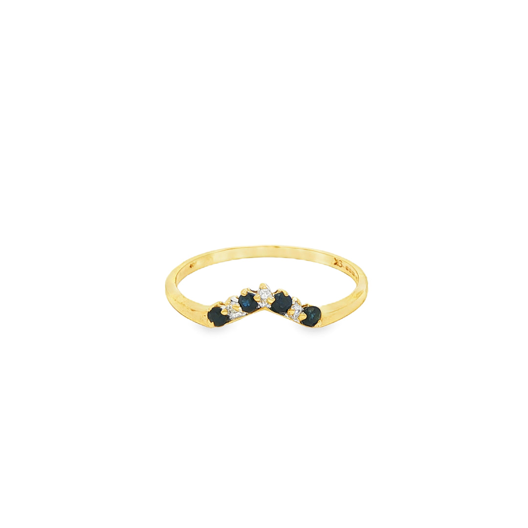 9ct Yellow Gold Multi-Stone Ring with Round Sapphire and Diamond