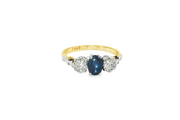 Oval Sapphire & Round Diamond Ring in 18ct Gold / platinum Top