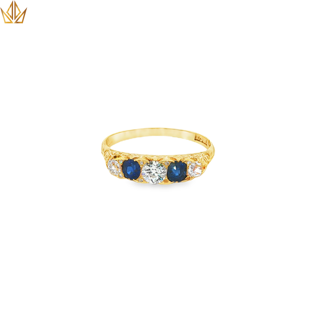 Yellow Gold Multistone Ring with Royal Blue Sapphire