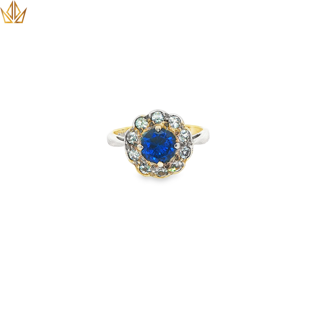 9ct Gold & Silver Ring with Synthetic Sapphire