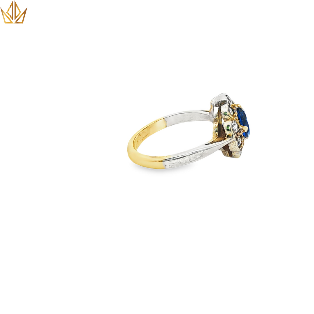 9ct Gold & Silver Ring with Synthetic Sapphire