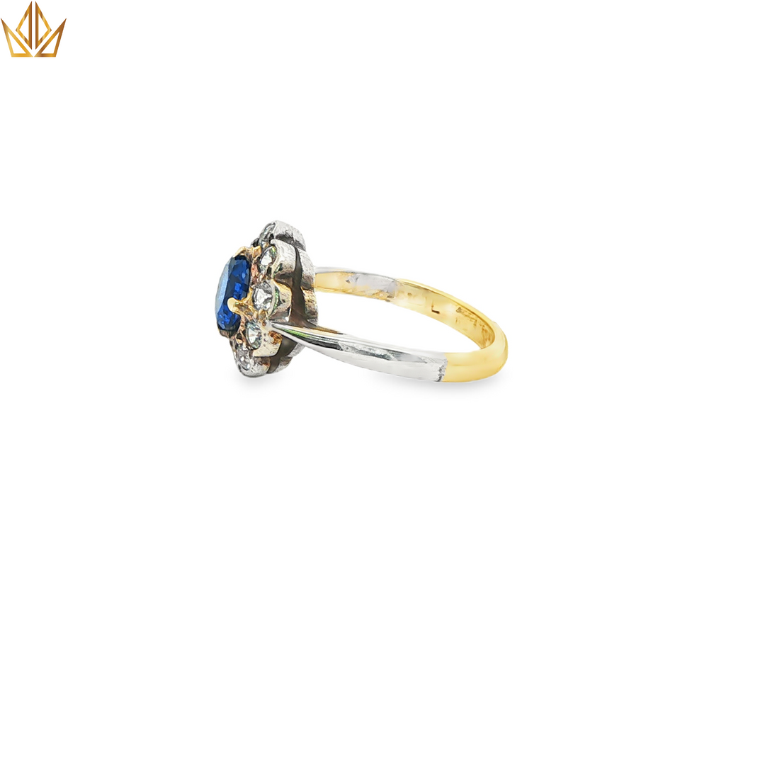 9ct Gold & Silver Ring with Synthetic Sapphire