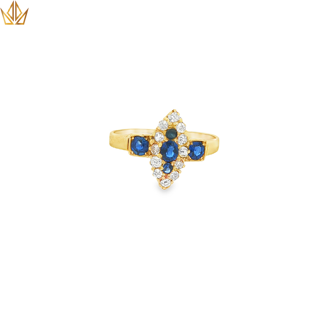 18ct Gold Ring with Royal Blue Sapphire & Diamonds