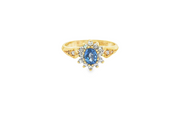 Yellow Gold Cocktail Ring with Light Blue Oval Sapphire