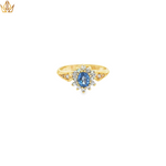 Load image into Gallery viewer, Yellow Gold Cocktail Ring with Light Blue Oval Sapphire