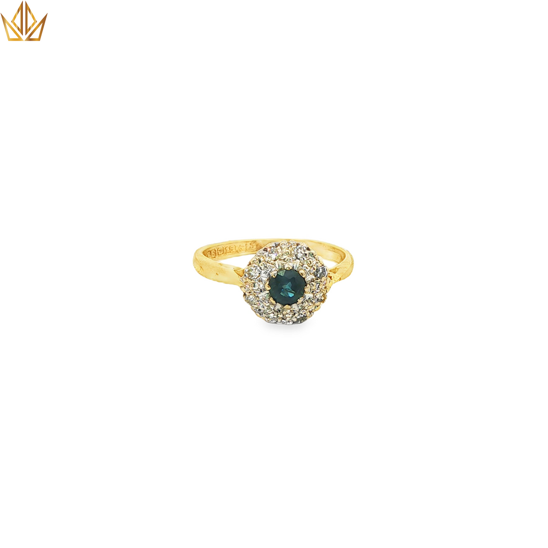 18ct Gold Ring with Deep Blue Sapphire & Diamonds