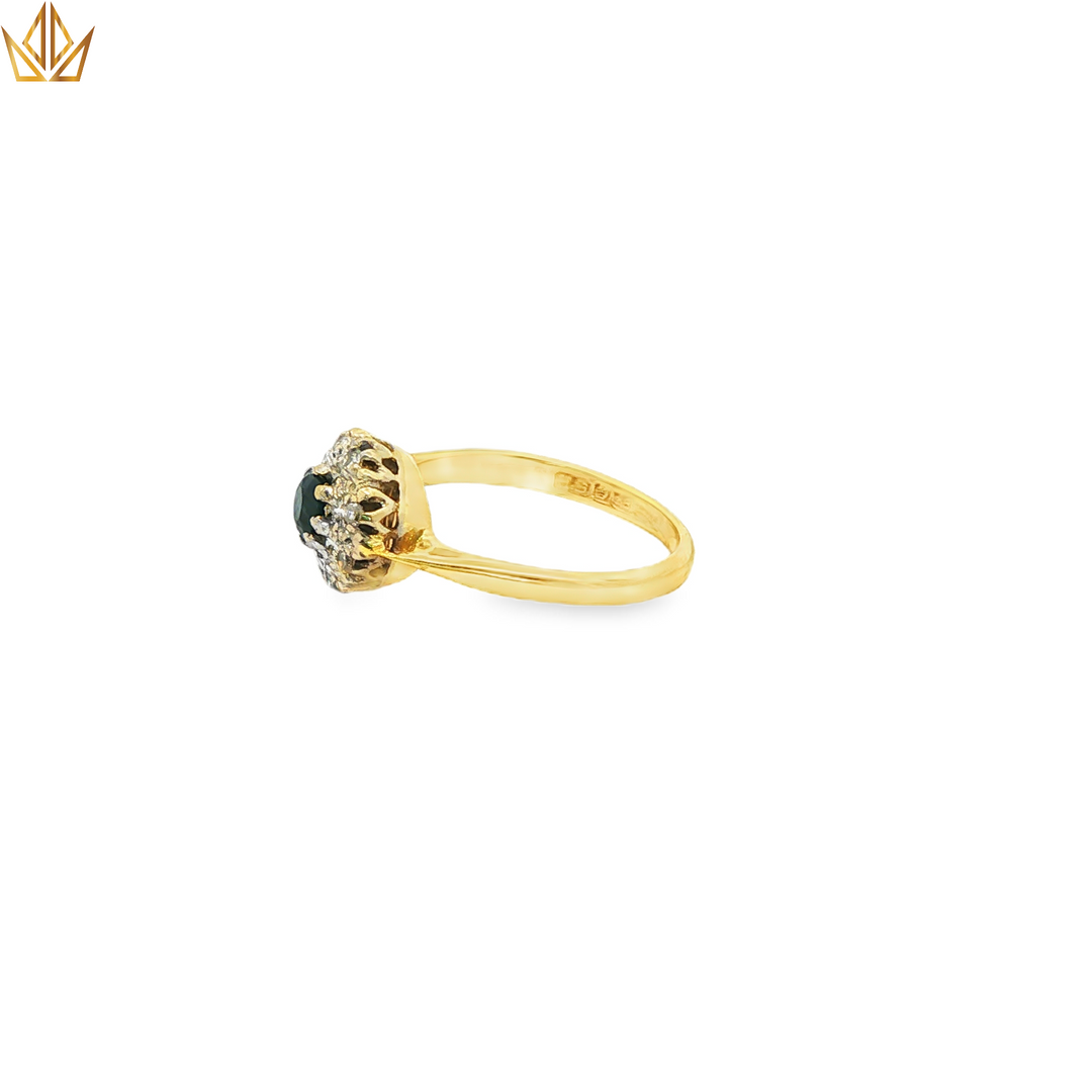18ct Gold Ring with Deep Blue Sapphire & Diamonds