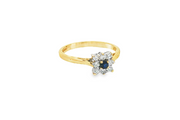 9ct Gold Ring with Deep Blue Sapphire & Diamonds