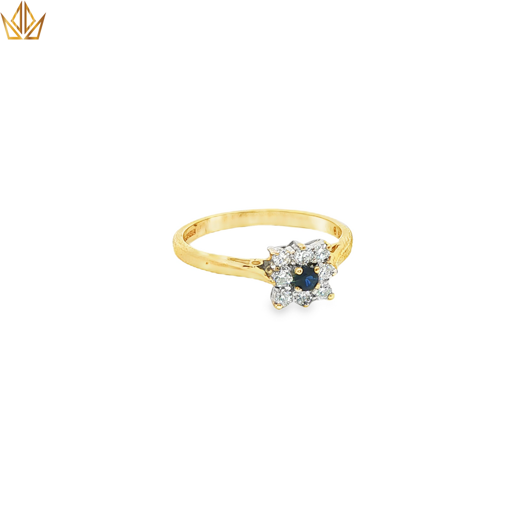 9ct Gold Ring with Deep Blue Sapphire & Diamonds