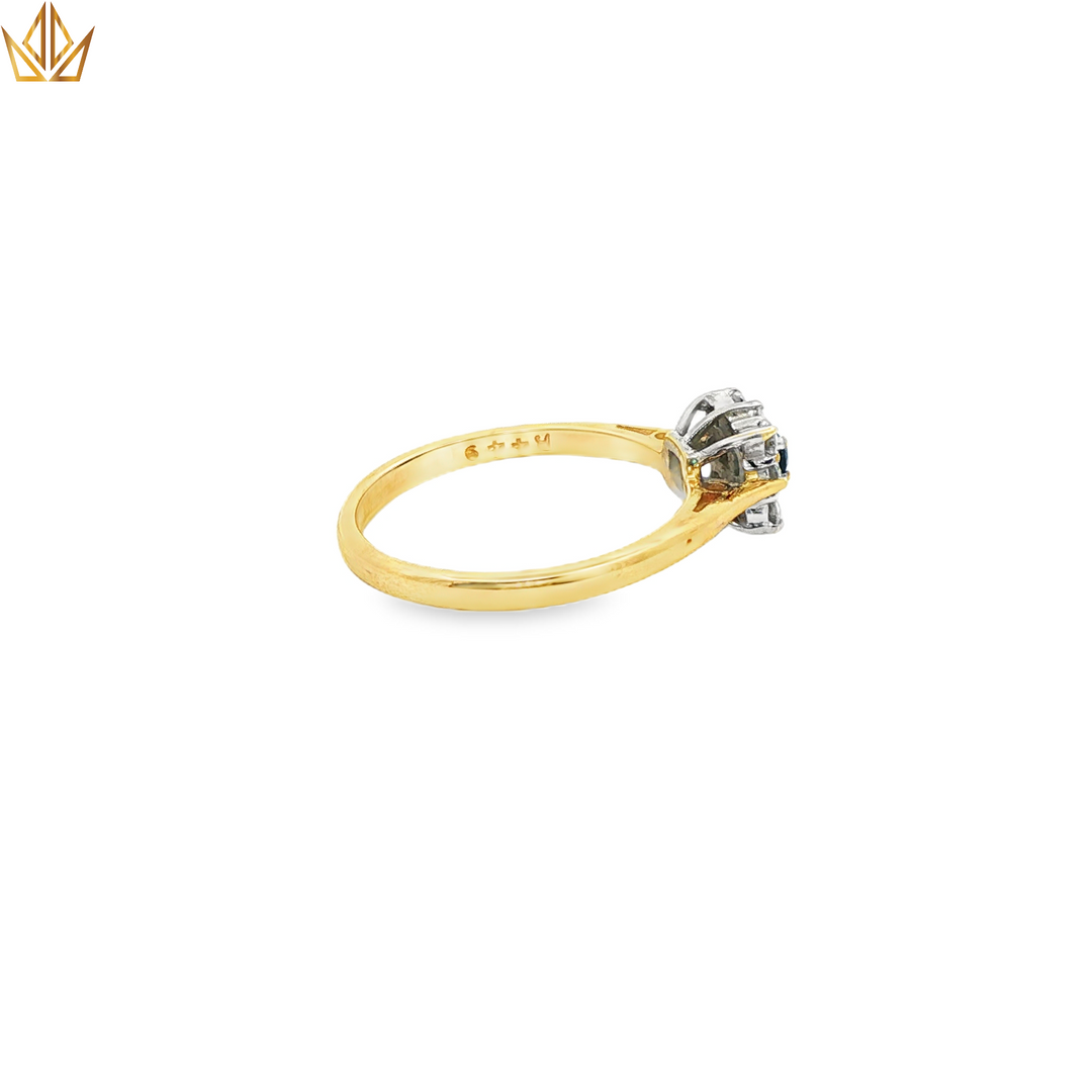 9ct Gold Ring with Deep Blue Sapphire & Diamonds