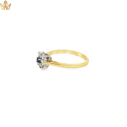 9ct Gold Ring with Deep Blue Sapphire & Diamonds