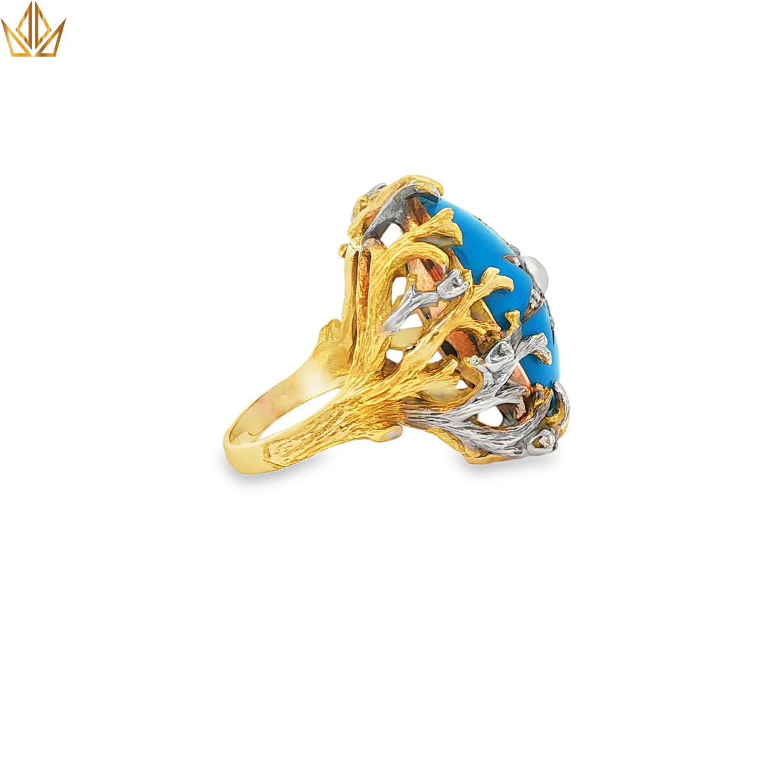14ct Gold Ring with Turquoise, Pearl & Diamonds