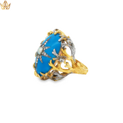 14ct Gold Ring with Turquoise, Pearl & Diamonds