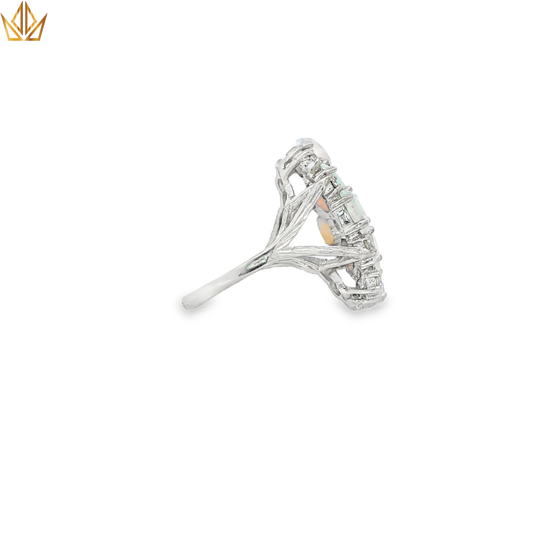 19ct White Gold Ring with Oval Opal Cluster