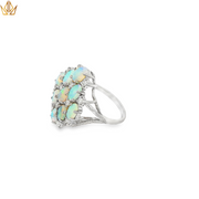 19ct White Gold Ring with Oval Opal Cluster