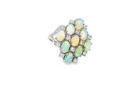 19ct White Gold Ring with Oval Opal Cluster