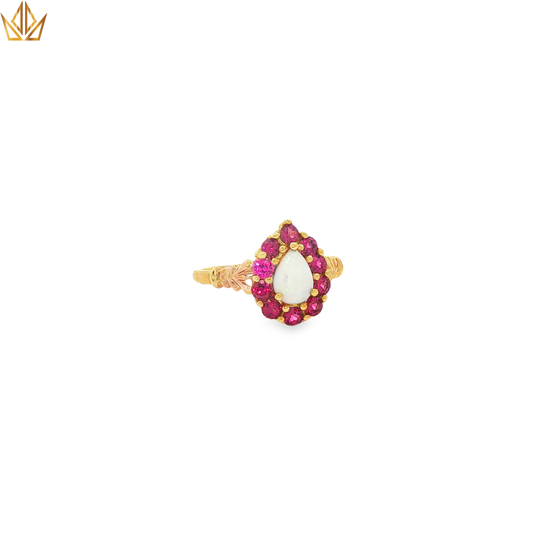 9ct Gold Ring with Cabochon Opal & Pink Tourmaline