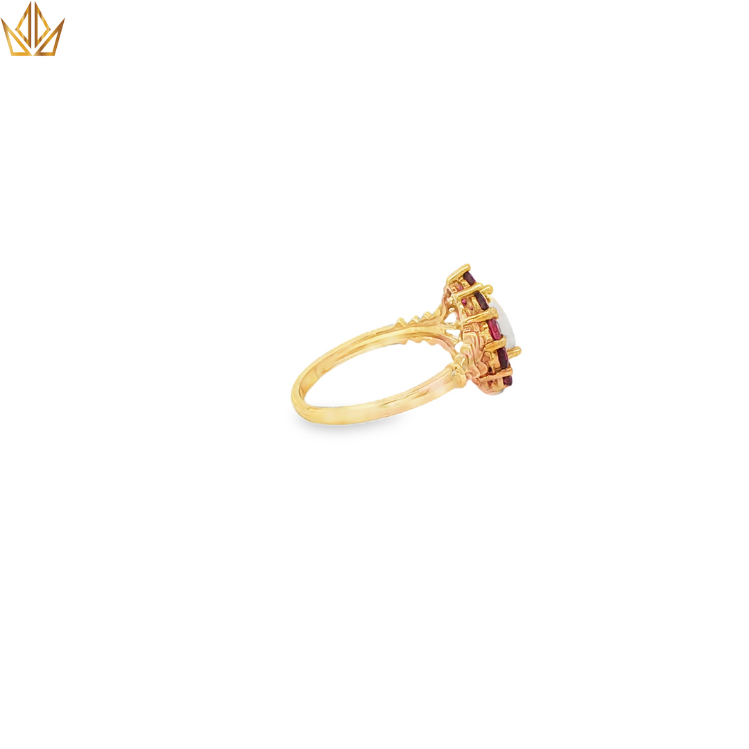 9ct Gold Ring with Cabochon Opal & Pink Tourmaline