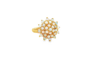 9ct Gold Ring with Round Opal Cabochons