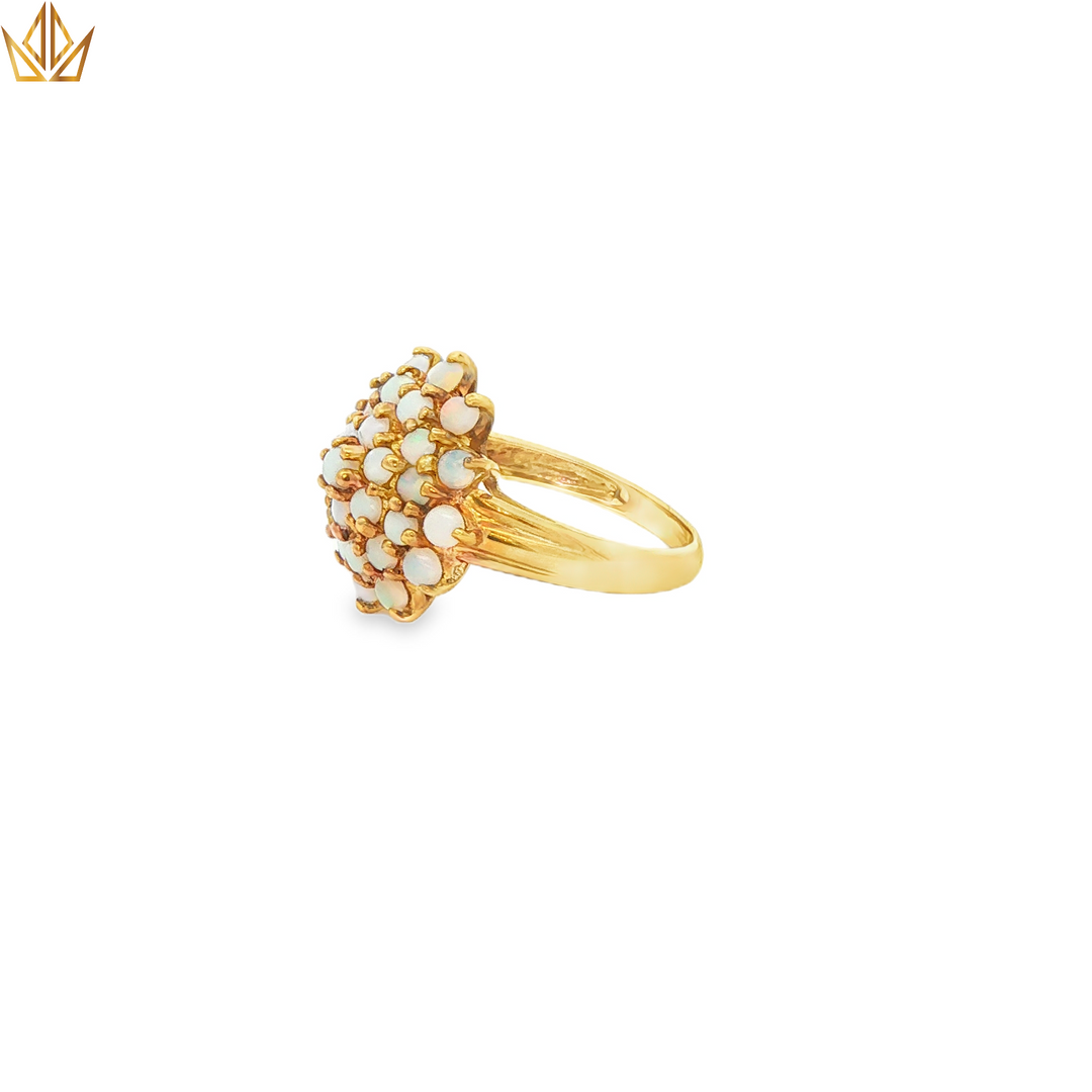 9ct Gold Ring with Round Opal Cabochons