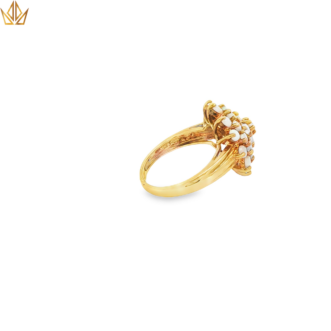 9ct Gold Ring with Round Opal Cabochons