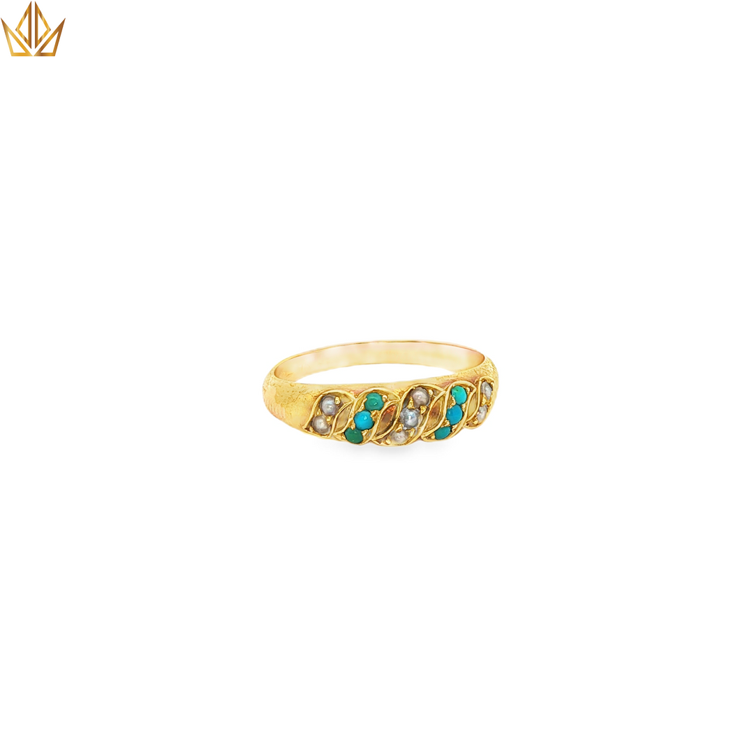 15ct Gold Ring Featuring Turquoise & Pearls