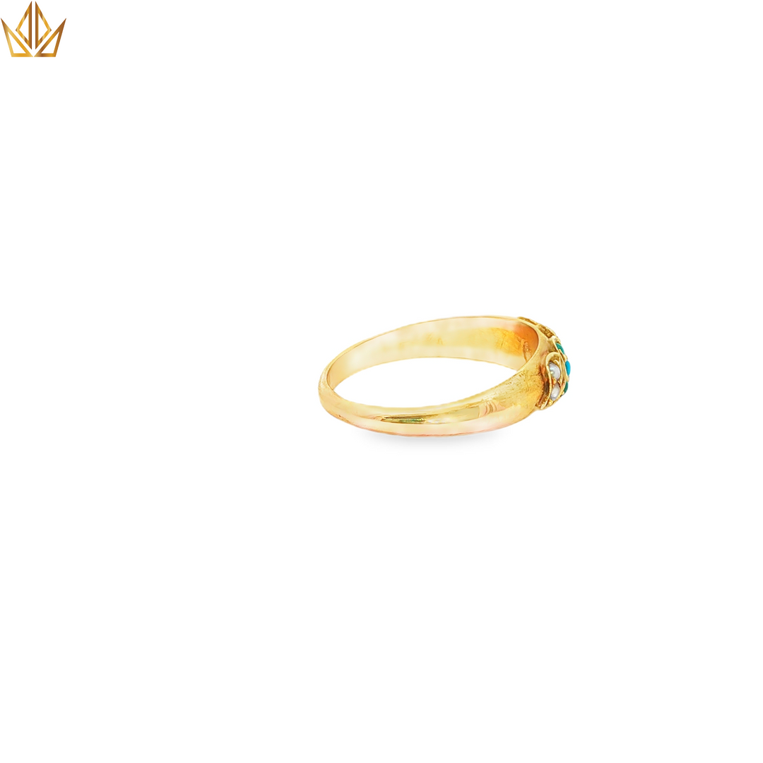 15ct Gold Ring Featuring Turquoise & Pearls