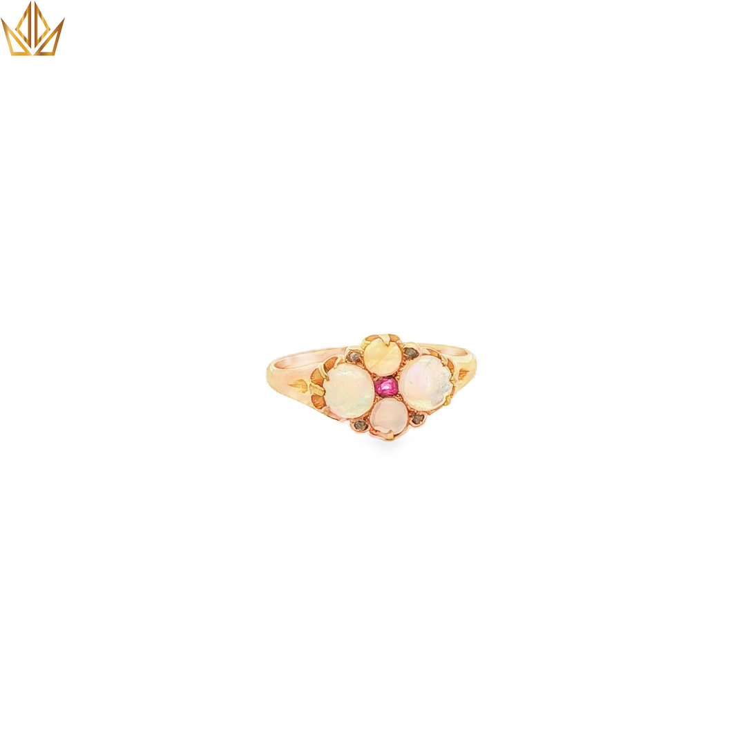 Yellow Gold Multistone Ring with Round Cabochon Opals