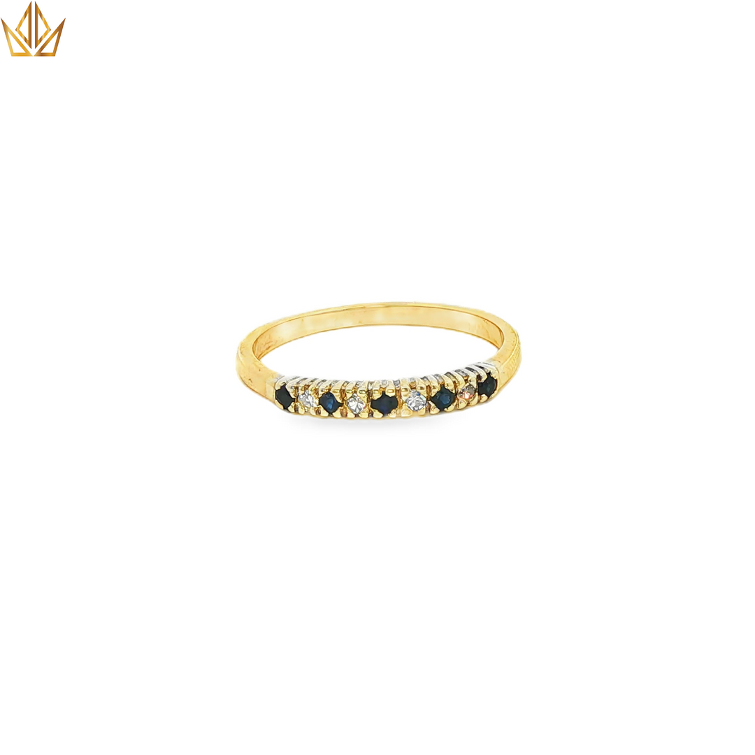 9ct Gold Ring with Deep Blue Sapphires & Diamonds
