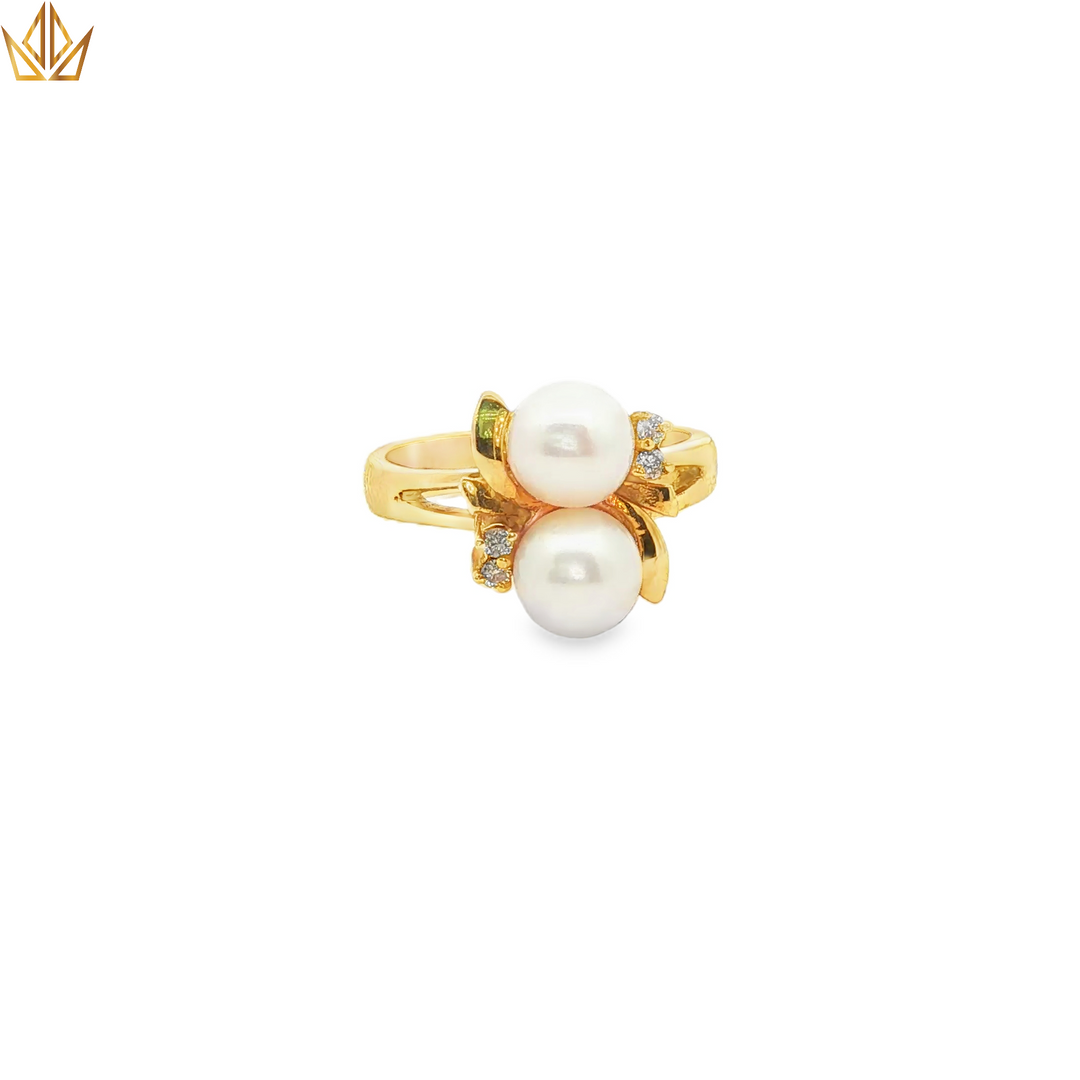 14ct Gold Ring with Twin Round Pearl