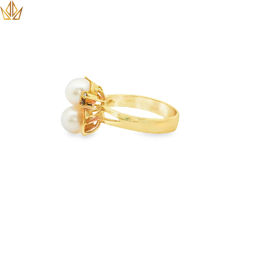 14ct Gold Ring with Twin Round Pearl