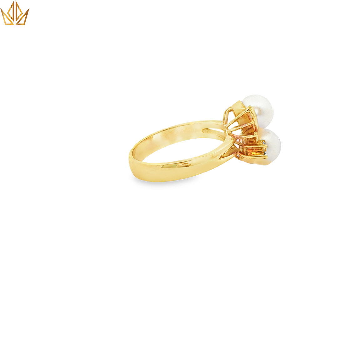 14ct Gold Ring with Twin Round Pearl