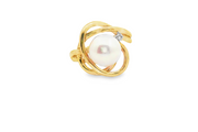 9ct Gold Cocktail Ring with Round Pearl & Diamond