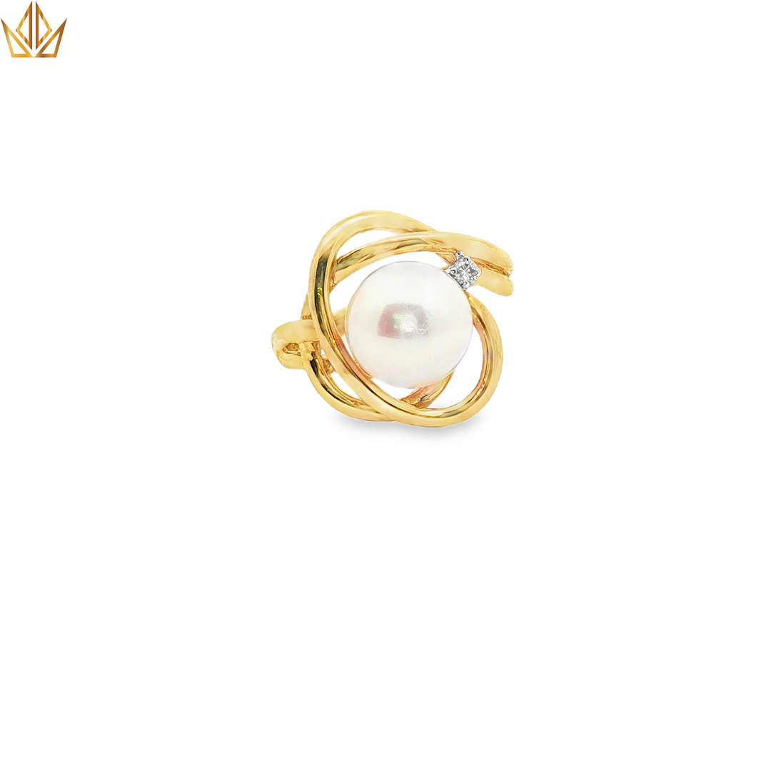 9ct Gold Cocktail Ring with Round Pearl & Diamond