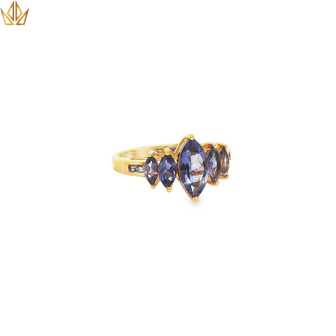 9ct Gold Ring with Bluish Purple Amethyst Gemstones