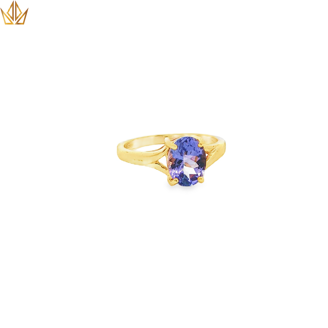 18ct Gold Solitaire Ring with Purple Oval Tanzanite